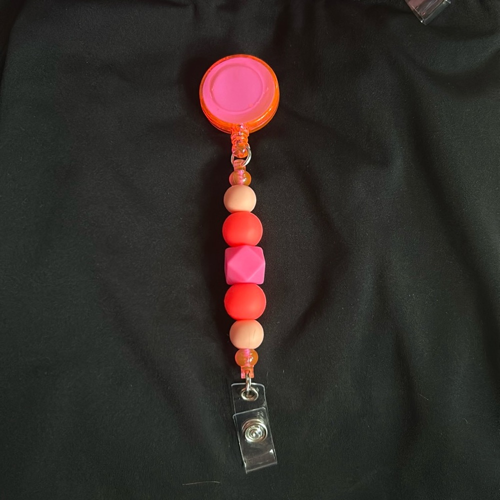 Handmade neon pink keychain lanyard